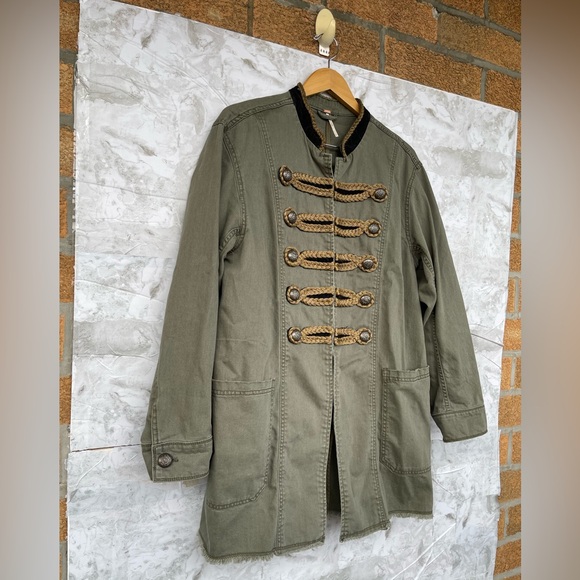 Free People Olive Green Military Hussar Jacket L | Regencycore Napoleonic Band - Picture 5 of 14
